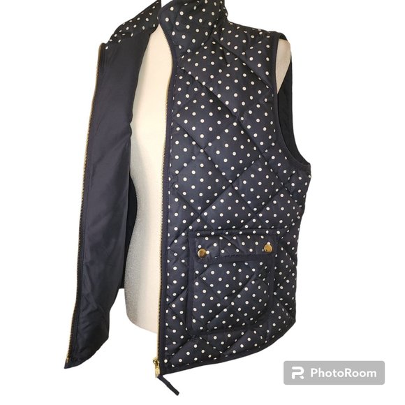 EUC Navy and Blue Dot Quilted Zip Vest with Pockets- J Crew - Picture 5 of 7